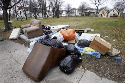 Discarded garbage, furniture and mattresses in a empty lot on Flora Ave. near McGregor St.  (WAYNE GLOWACKI/WINNIPEG FREE PRESS) Winnipeg Free Press  Oct.25   2012