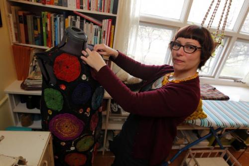 Melanie Wesley is clothes designer. Here she is photographed in her home studio workshop. October 26, 2012  BORIS MINKEVICH / WINNIPEG FREE PRESS