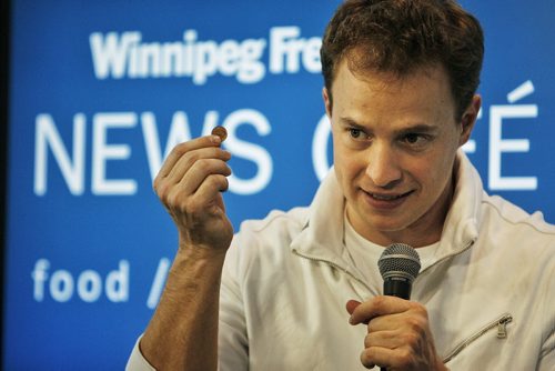 Marc Kielburger co-founder of Free the Children speaks with Winnipeg Free Press Editor, Paul Samyn at the Free Press News Caf¾© prior to tomorrow's We Day event.  121029 October 29, 2012 Mike Deal / Winnipeg Free Press