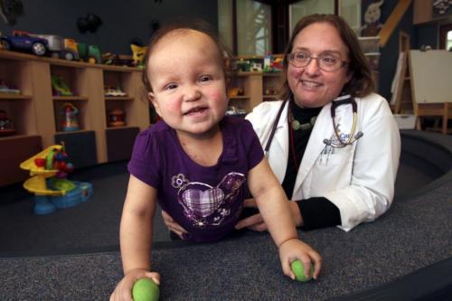 Dr. Donna Wall, a doctor at CancerCare Manitoba, with patient Jaime Lynn Brightnose, 16 months, who is in town from Thompson, MB, and is being treated for Acute Myelogenous Leukemia and recieved a bone marrow transplant from her brother this past September. 121029 - Monday, October 29, 2012 -  (MIKE DEAL / WINNIPEG FREE PRESS)