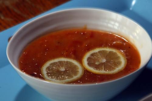 Soups made with tomatos. Fresh Tomato Soup/lemon slices. October 29, 2012  BORIS MINKEVICH / WINNIPEG FREE PRESS