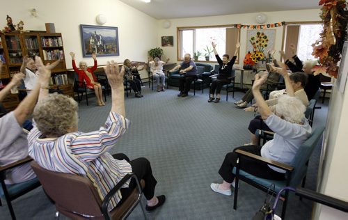 Larry Kusch. Feature on care homes featuring the Thorvaldson Care Centre on Stradbrook Ave.  Seniors in exercise class.(WAYNE GLOWACKI/WINNIPEG FREE PRESS) Winnipeg Free Press  Oct.31   2012
