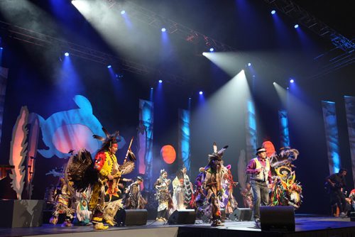 Dancers take part in the Grand Entry at The Aboriginal Peoples Choice Music Awards 2012 during The 7th annual Manito Ahbee Festival  at the MTS Centre in Winnipeg Friday night-  See story November 02, 2012   (JOE BRYKSA / WINNIPEG FREE PRESS)