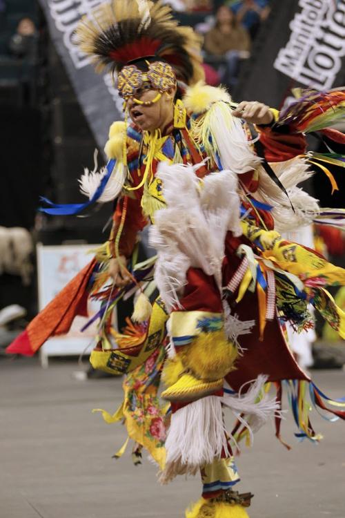 November 4, 2012 - 120925  Terrance Goodwill performs in the Men's Grass Dance at Manito Ahbee at the MTS Centre Sunday November 4, 2012.  John Woods / Winnipeg Free Press