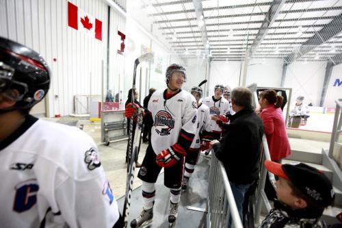 The OCN Blizzard celebrate their win against the Portage Terriers as they leave the ice during the Old Dutch MJHL Showcase  Tournament  at IcePlex Arena Saturday. The OCN Blizzard won the game  2 -1 in a shootout. See Randy Turner's  Native, Aboriginal hockey story Oct 06,  2012 (Ruth Bonneville/Winnipeg Free Press)