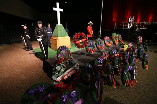 Service members stand as part of a display during a Remembrance Day service at the Winnipeg Convention Centre, November 11, 2012. (TREVOR HAGAN/WINNIPEG FREE PRESS)
