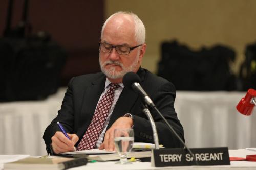 Chair Terry Sageant at the Clean Environment Commission at the Winnipeg Convention Centre Wednesday- See Bruce Owen story November 14, 2012 (JOE BRYKSA / WINNIPEG FREE PRESS)