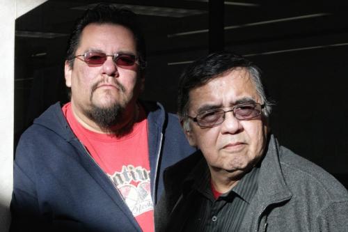 Buffalo Point First Nation band members, Elliott Cobiness (left) and Robert Kakaygeesick Jr. (right) think band chief, John Thunder, has gone too far by seeking an injunction that would make around 18 band members homeless if they don't stop a sit-in at the bands offices.  121115 November 15, 2012 Mike Deal / Winnipeg Free Press