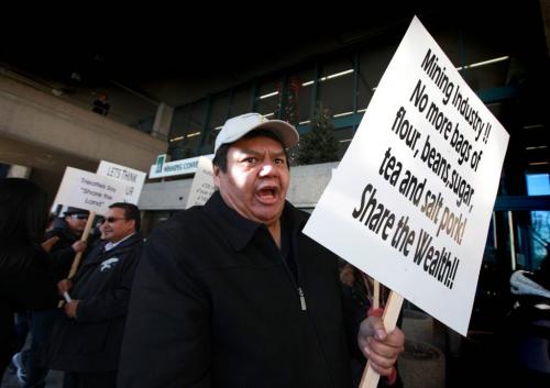 David Spence of Nelson House protests outsdie 375 York,(Winnipeg Convention Centre)  with other Manitoba First Nations as they rally at the front doors of the Manitoba Mines Convention 375 York Avenue Thursday afternoon.  Nov 15 ,  2012 (Ruth Bonneville/Winnipeg Free Press)