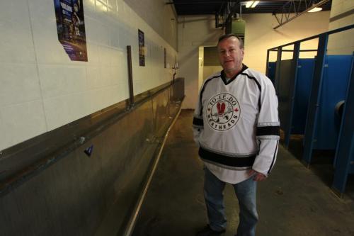 Leigh Young is planning to buy eight feet of the old trough in the Men's room at the Canad Inn Stadium. Salvaging the Canad Inn Stadium story by Ed Tait  (WAYNE GLOWACKI/WINNIPEG FREE PRESS) Winnipeg Free Press  Nov. 16    2012