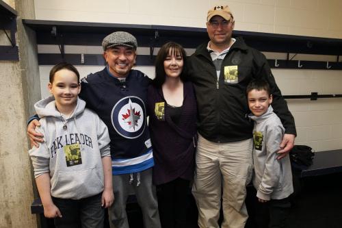 November 18, 2012 - 121118  -  Cole Hein (11) and his family Eric (11), mother Mandy, and father Dwayne meet Cesar Millan prior to Millan's show at the MTS Centre Sunday November 18, 2012. Hein's dog Bingo was trained to bark to alert his parents whenever the child stopped breathing. When Bingo was dying recently Cole Hein set up a Lick-It List which inspired the world and Cesar Millan who set up a foundation in Bingo's name... The Bingo Hein Legacy Fund. John Woods / Winnipeg Free Press