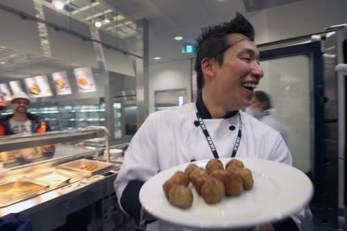 Ikea kitchen staff named Jimmy show off the famous meatballs at the  new Ikea Winnipeg Wednesday. The store will have its grand opening to the public on Nov 28, 2012- The store is 390,000 sq feet and will be the third largest in Canada-See Geoff Kirybson story- November 21, 2012   (JOE BRYKSA / WINNIPEG FREE PRESS)