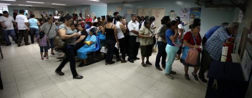 Patients line up in droves for a day clinic at Managua's Hospital Escuelda, Dr. Roberto Caulderon Gutierrez, a public teaching hospital where care is provided by the governmet. Phil Hossack / Winnipeg Free Press October 25, 2012