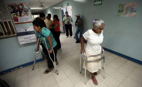 Patients on walkers and crutches arrive for an assessment clinic at Managua's Hospital Escuelda, Dr. Roberto Caulderon Gutierrez, where the Operation Walk team will perform knee replacements. Phil Hossack / Winnipeg Free Press October 25, 2012