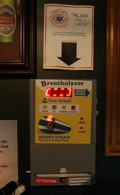 In Kings Head Pub - coin operated breathalyzer machine that will be taken out of the bar after recent developments-See Carol Sanders story- November 23, 2012   (JOE BRYKSA / WINNIPEG FREE PRESS)