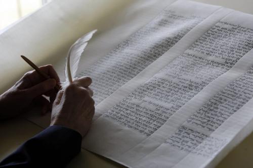 Irma Penn is the scribe , writing the letters of the hand written Torah ,  Penn is the first woman in Canada to hand write the Torah .  - Faith Page by Brenda Sudrman -( kg2012yearend ) KEN GIGLIOTTI  / WINNIPEG FREE PRESS  / April 10 2012