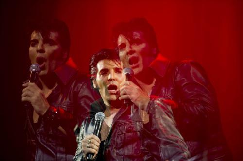 121124 Winnipeg- Steven Kabakos is Elvis Presley during the Elvis Christmas Special at the Pantages Playhouse Theatre Saturday night. The special effect is called a multiple exposure, and is created in camera. DAVID LIPNOWSKI / WINNIPEG FREE PRESS