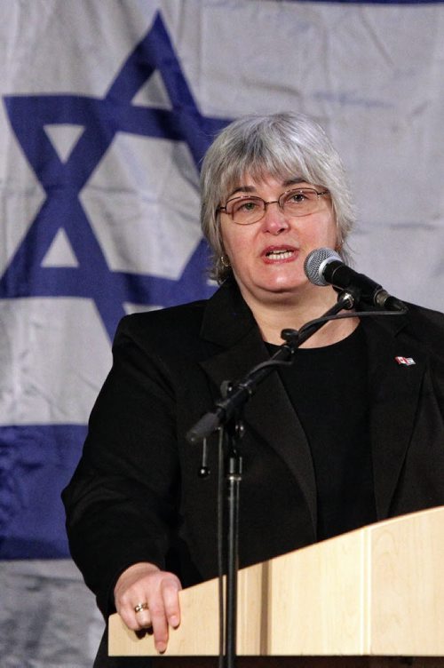MLA Christine Melnick Provincial Minister of Immigration speaks at the Jewish Federation of Winnipeg's Rally for Israel held in the Asper Campus gym Sunday afternoon.  121125 November 25, 2012 Mike Deal / Winnipeg Free Press
