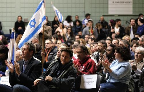 LtoR - Brian Pallister,  leader of the provincial opposition Progressive Conservative Party, and Tory MLA Ron Schuler, sit amongst the large crowd during the Jewish Federation of Winnipeg's Rally for Israel held in the Asper Campus gym Sunday afternoon.  121125 November 25, 2012 Mike Deal / Winnipeg Free Press