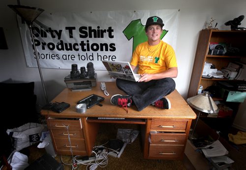 Steve Langston poses in his Osborne Village apartment that doubles as the offices of "Dirty T Shirt Productions... See story. June 12, 2012 - (Phil Hossack / Winnipeg Free Press)