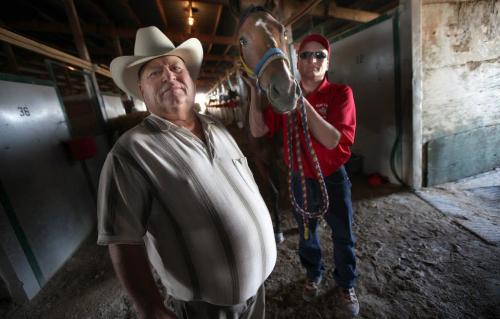 Ardell Saylar (left) and his son Aaron pose with one of their prize mounts at Assinaboine Downs, See Al Besson's story. August 28, 2012 - (Phil Hossack - Winnipeg Free Press)  Sorry Al gave me the horses name, but I lost the paper it was on......He'll know it if you can call him, I got no answer.....left a message.