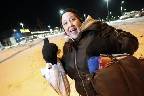 November 27, 2012 - 121127  -  With her overnight bag and bag of snacks Chantal Drury, who has been waiting since 3pm, is photographed outside IKEA Tuesday, November 27, 2012. Drury hopes to be first in line when IKEA opens on Wednesday morning.  John Woods / Winnipeg Free Press