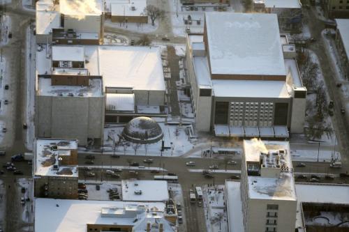 Aerial photos over Winnipeg. Planetarium. Manitoba Museum. Centennial Concert Hall. November 28, 2012  BORIS MINKEVICH / WINNIPEG FREE PRESS