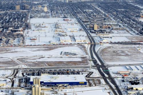 Aerial photos over Winnipeg. Ikea from the air. Looking north down Keniston Route 90. The Kapyong Barracks is a 160 acre parcel of land along Kenaston Boulevard and Grant Avenue in Winnipeg that has sat empty for years.(seen on the top of the photo)  November 28, 2012  BORIS MINKEVICH / WINNIPEG FREE PRESS