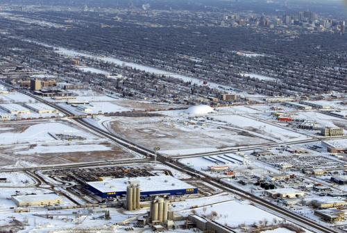 Aerial photos over Winnipeg. Ikea and the city downtown in the background.  November 28, 2012  BORIS MINKEVICH / WINNIPEG FREE PRESS