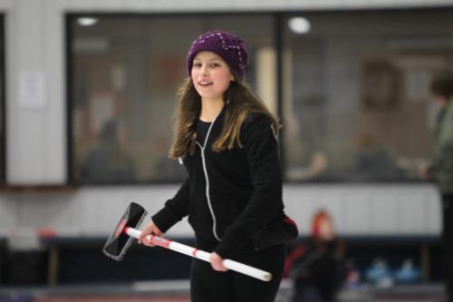 Ten year old Samantha Holyk learns how to curl with her classmates from Balmoral School.  See Nick Martin's Story. Nov  28, 2012, Ruth Bonneville  (Ruth Bonneville /  Winnipeg Free Press)