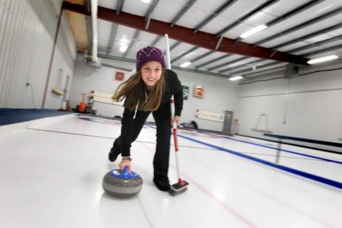 Ten year old Samantha Holyk learns how to curl with her classmates from Balmoral School.  See Nick Martin's Story. Nov  28, 2012, Ruth Bonneville  (Ruth Bonneville /  Winnipeg Free Press)