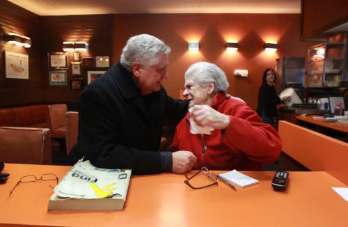 Gord Mackintosh Minister of Convsevation and Water Stewardship comes to say goodbye to Mary Kelekis after she announced she will be closing her restaurant in January 2013 on her 88th birthday- Standup Photo- November 30, 2012   (JOE BRYKSA / WINNIPEG FREE PRESS)