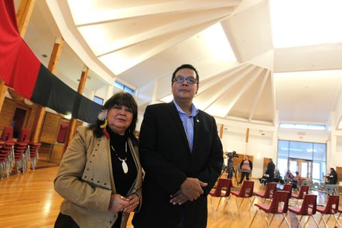 The Circle of Life Thunderbird House funding shortage press conference. Billie Schibler, board member and grandmother, and Kevin Hart, Circle of Life Thunderbird House board co-chair pose for a photo inside. December 3, 2012  BORIS MINKEVICH / WINNIPEG FREE PRESS