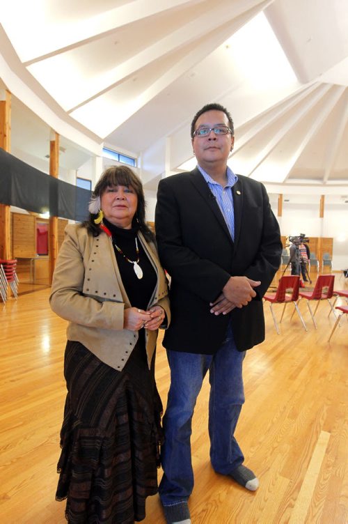 The Circle of Life Thunderbird House funding shortage press conference. Billie Schibler, board member and grandmother, and Kevin Hart, Circle of Life Thunderbird House board co-chair pose for a photo inside. December 3, 2012  BORIS MINKEVICH / WINNIPEG FREE PRESS