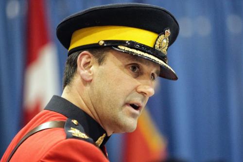 Assistant Commissioner Kevin Brosseau addresses the assembled guests after he was made the new commander of RCMP "D" Division during a change of command ceremony at the Minto Armouries. He replaces Assistant Commissioner Bill Robinson who now resides in Edmonton, Alberta.  121206 December 06, 2012 Mike Deal / Winnipeg Free Press