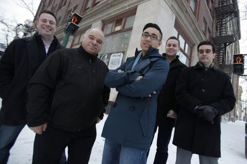 Directors of Clinic 1 Robert Speirs, Peter Kaufmann, Ryan Chan, Kris Allen, and Michael Stronger are photographed outside their new medical clinic at 66 King in Winnipeg's Exchange District Saturday, December 8, 2012. (John Woods/Winnipeg Free Press)