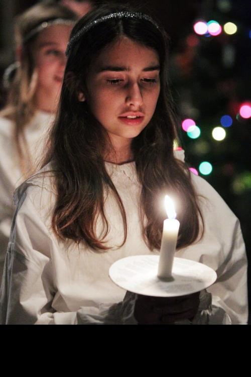Elena Rempel, 12, takes part in the Swedish Lucia pageant at the Scandinavian Centre Sunday afternoon. 121209 December 06, 2012 Mike Deal / Winnipeg Free Press