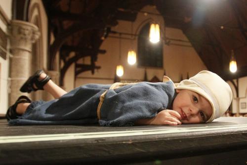 Jacob Lanctot takes a break after acting as a shepard in an annual nativity pageant at Holy Trinity Church Sunday, December 9, 2012. The pageant has been presented for more than 60 years and the actors wore costumes from the 1950s.(John Woods/Winnipeg Free Press)