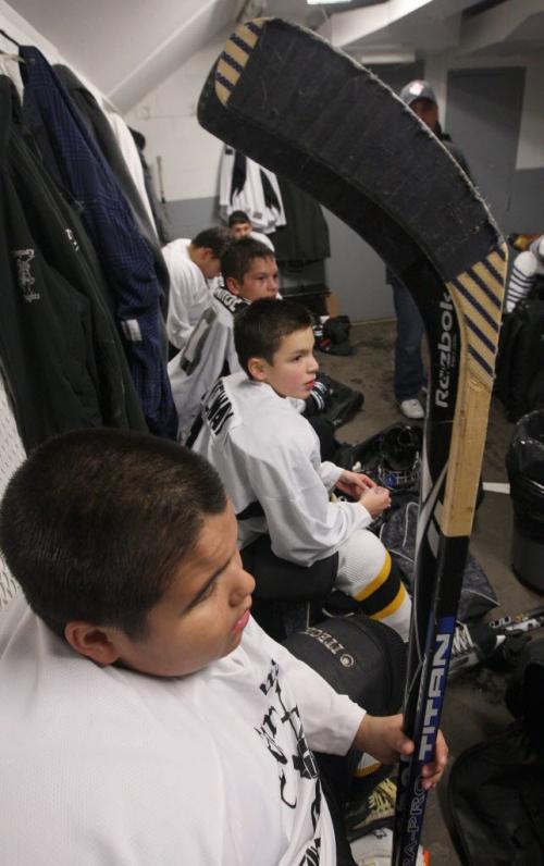 Norquay Knights hockey team in dressing room after a loss Friday night at the West Kildonan Memorial Community Centre - See Randy Turners FYI feature on aboriginal youth hockey- Dec 07, 2012   (JOE BRYKSA / WINNIPEG FREE PRESS)