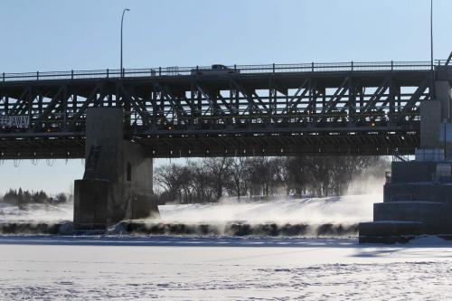 The driver of a truck is alive after he drove his truck into open water at Lockport locks early Tuesday morning.  The driver drove his truck to the in the open water between left hand pillar and right end wall on right. Dec 11, 2012, Ruth Bonneville  (Ruth Bonneville /  Winnipeg Free Press)