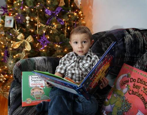 Books Section Front. Cover photo for December 15, 2012, children's Christmas book feature, shot of young child reading newly released children's picture books. Dec 11, 2012, Ruth Bonneville  (Ruth Bonneville /  Winnipeg Free Press)