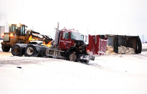 Truck vs. Gravel semi. Big accident scene on north perimeter highway at Sturgeon Road. PLEASE HAVE THE DESK CHECK FOR DETAILS. December 13, 2012  BORIS MINKEVICH / WINNIPEG FREE PRESS