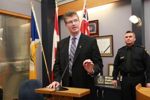 Justice Minister Andrew Swan explains to the media how the new Ignition interlock devices will be applied to all convicted impaired drivers starting this Satruday at press conference Thursday morning. See Aldo Santin story. Dec 13, 2012, Ruth Bonneville  (Ruth Bonneville /  Winnipeg Free Press)
