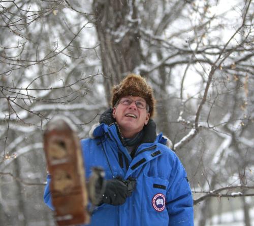 Jack Dubois in his back yard of his home in Charleswood. He  is a veteran bird watcher in Winnipeg, he was interviewed for an article on the Christmas Bird Count.  ¤¤¤ Sarah Petzstory  (WAYNE GLOWACKI/WINNIPEG FREE PRESS) Winnipeg Free Press  Dec.13   2012
