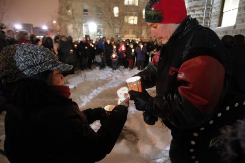 December 17, 2012 - 121217  -  On Monday December 17, 2012 friends gather at a vigil at the University of Winnipeg for six year old Ana Grace Marguez-Greene who was killed in Newtown, CT Friday, December 14. Ana mother taught at the University of Winnipeg and her father taught at the University of Manitoba before moving to Newtown this past July John Woods / Winnipeg Free Press