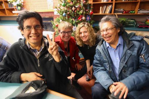 West Broadway Community Ministry  222 Furby will host a Christmas lunch hosted by Shaarey Zedek Synagogue L to R -Gordon Turtle,  Community Ministrys Lynda Trono, Shaarey Zedek Synagogues Leslie Emery, and Lawrence Flett- See Faith Page- December 19, 2012   (JOE BRYKSA / WINNIPEG FREE PRESS)