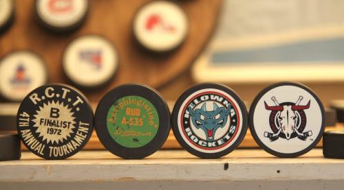 Lyle Rankin, collects 100s of hockey pucks from all sorts of different leagues and eras.  Detour, Dave Sanderson collectors column.  Dec 20, 2012, Ruth Bonneville  (Ruth Bonneville /  Winnipeg Free Press)