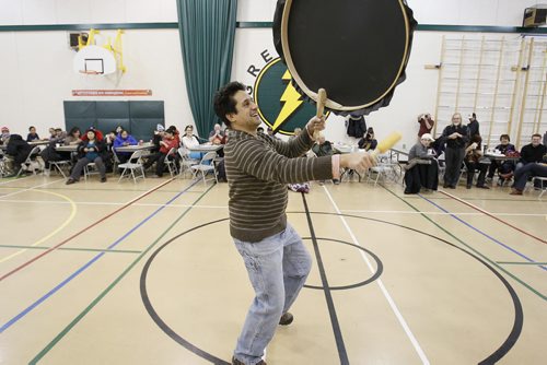 December 23, 2012 - 121223 - Troy Bailey drum dances at the Manitoban Urban Inuit Association celebration held at Greenway School Sunday December 23, 2012.  John Woods / Winnipeg Free Press