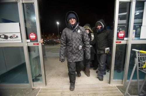 122612 Winnipeg -  Derek Kufley (21) was first in line at BestBuy, and has been waiting since 6:30pm Tuesday evening of Christmas day to buy a Nikon DSLR digital camera. The first customers through the door for Boxing Day deals at 6AM at the St. James Best Buy.  DAVID LIPNOWSKI / WINNIPEG FREE PRESS