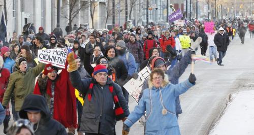 December 31, 2012 - 121231 - Idle No More protestors close down Winnipeg's major intersection of Portage Avenue and Main Street Monday December 31, 2012.  John Woods / Winnipeg Free Press